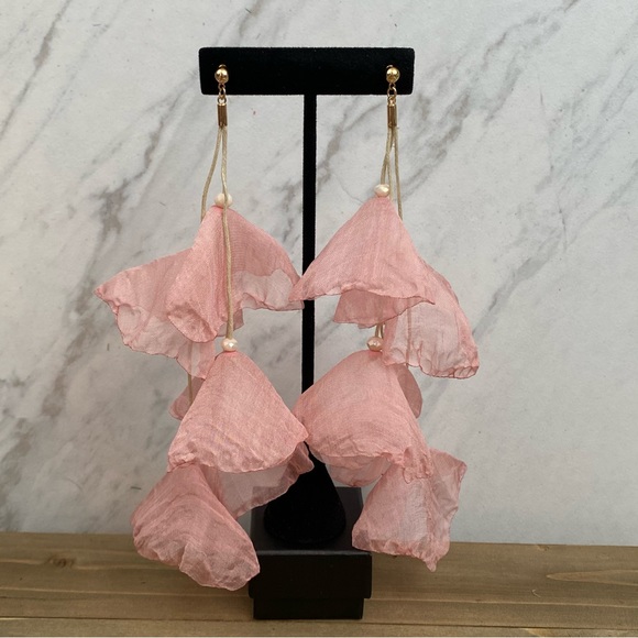 Bohemian Long Pale Pink Flower Tassel Earrings - Picture 3 of 14